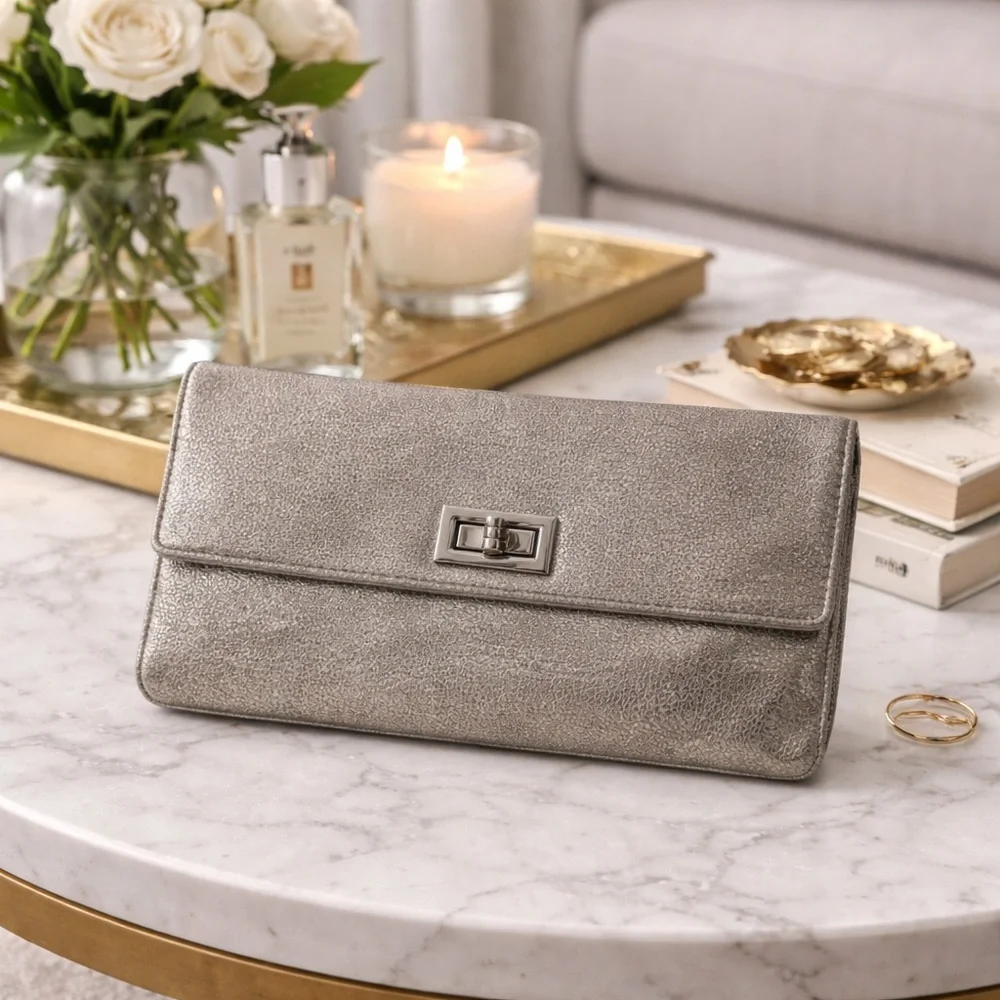 Soft Gray Micro Suede Envelope Clutch | Minimalist Evening Neutral